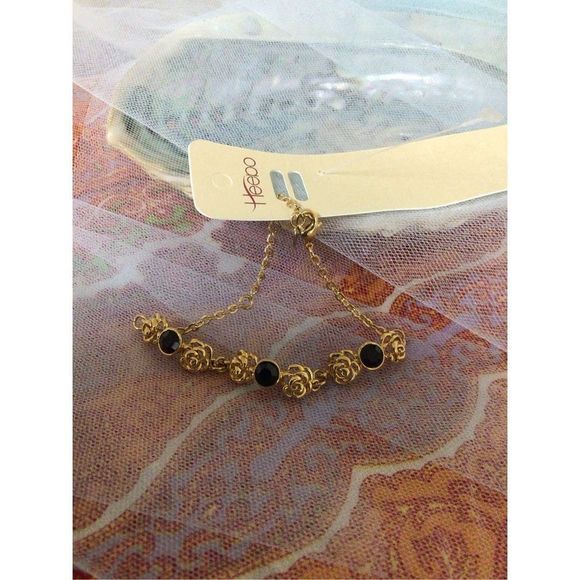 NWT Gold & Black Flower Ankle Bracelet Anklet - Picture 6 of 10